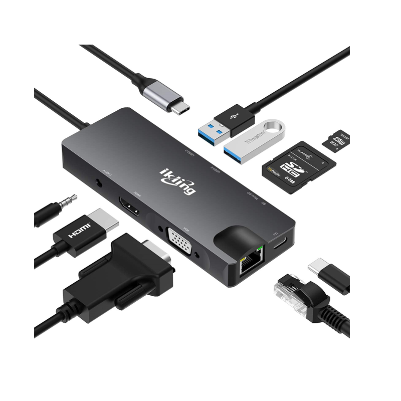 USB C HUB,10 en 1 Adaptador USB C a HDMI 4K, con VGA, Puerto de Carga